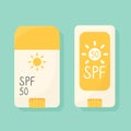 Set of sunscreen sticks, sun protection product in a stick, SPF cream in flat style Royalty Free Stock Photo