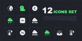 Set Sunset, Thermometer, Wind, Fog and cloud, Hail, Compass north, Cloud with moon and rain icon. Vector Royalty Free Stock Photo