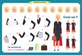 Set of super Businesswoman character design with different poses. Illustration isolated vector on white in flat cartoon style. Royalty Free Stock Photo