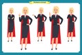 Set of super Businesswoman character design with different poses. Illustration isolated vector on white in flat cartoon style. Royalty Free Stock Photo