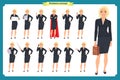 Set of super Businesswoman character design with different poses. Illustration isolated vector on white in flat cartoon style.