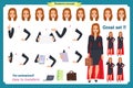 Set of super Businesswoman character design with different poses. Illustration isolated vector on white in flat cartoon style. Royalty Free Stock Photo