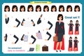 Set of super Businesswoman character design with different poses. Illustration isolated vector on white in flat cartoon style. Royalty Free Stock Photo