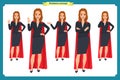 Set of super Businesswoman character design with different poses. Illustration isolated vector on white in flat cartoon style. Royalty Free Stock Photo