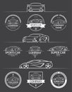 Set of super car silhouettes with auto service logos, labels, emblems, design elements. Vector illustration Royalty Free Stock Photo