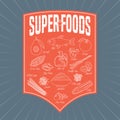 Set of superfoods products, berries, fruits, vegetables in vector