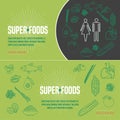 Set of superfoods products, berries, roots in vector