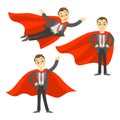 Set of superhero businessman in red cape. Concept of success Royalty Free Stock Photo