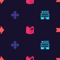 Set Supermarket building, Pixel arrows four directions, Open book and Arrow on seamless pattern. Vector