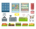 Set of Supermarket Furniture and Equipment Vector. Royalty Free Stock Photo
