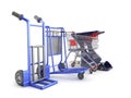 A set of supermarket trolleys for different loads 3d render on white