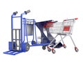 A set of supermarket trolleys for different loads 3d render on white no shadow