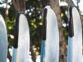 Set of surf boards in a stack Royalty Free Stock Photo