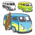 Set of surf car and surfer bus for emblems ,logo and prints. Royalty Free Stock Photo