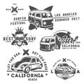 Set of surf car and surfer bus for emblems ,logo and prints. Royalty Free Stock Photo