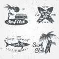 Set of Surf club concept Vector Summer surfing retro badge. Surfer club emblem , rv outdoors banner, vintage background. Boards Royalty Free Stock Photo