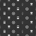 Set Surfboard, Train and railway, and Steering wheel on seamless pattern. Vector Royalty Free Stock Photo