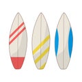 Set of surfboard on white background. Sea extreme sport. Wood surf board Summer Surfing trendy flat style for graphic