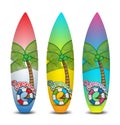 Set Of Surfboards For Surfing Vector Illustration, Tropical Summer
