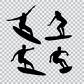 Set of surfers on a transparent background