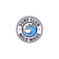 A set of surfing for printing. Wild wave logo, surf point sticker, elements of boards for school surfing. Royalty Free Stock Photo