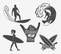 Set of surfing vintage design elements. Surf logo vector illustr