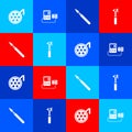 Set Surgery lamp, Blood pressure, Medical surgery scalpel and otoscope tool icon. Vector Royalty Free Stock Photo