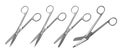 Set of surgical articulated scissors with various blade shapes and different purposes. Vector illustration