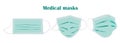 Set of surgical face masks illustrated on white background. Great decorative design for medical, respiratory health