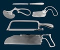 Set of surgical saws. Charriere Bone Saw, Bergman and Engel plaster saws , Satterlee Bone Saw, Metacarpal saw Langenbeck