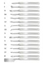 Set of surgical scalpels with detachable blades of different shapes. Set of blades for the handle number 3. The