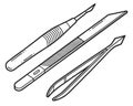 A set of surgical tools including a scalpel and forceps Royalty Free Stock Photo