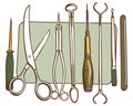 A set of surgical tools including a scalpel and forceps Royalty Free Stock Photo