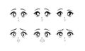 Set of surprised and scared anime faces. Hand drawn vector cartoon illustration.