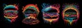 Set of surreal cartoon dripping burgers. AI Generative