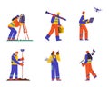 Set of surveyor characters flat style, vector illustration