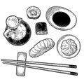 Set Sushi. Vintage black vector engraving
