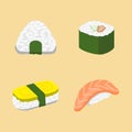 Set of Sushi Isolated on Cream Background