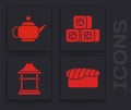 Set Sushi, Japanese tea ceremony, Sushi and Japan Gate icon. Vector Royalty Free Stock Photo