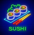 Set of sushi neon icon japanese food Royalty Free Stock Photo