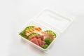 set of sushi in a plastic box, delivered home ready to eat fast healthy food. Royalty Free Stock Photo