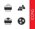 Set Sushi, Rice in a bowl, Chow mein on plate and Zongzi bamboo steamer icon. Vector