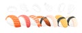 Set of sushi roll food delivery service menu vector illustration on white background Royalty Free Stock Photo
