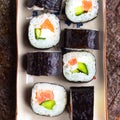 Set of sushi rolls on the palte