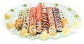 Set sushi rolls plate - isolated on white background Royalty Free Stock Photo