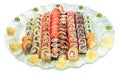 Set sushi rolls plate - isolated on white background Royalty Free Stock Photo