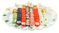 Set sushi rolls plate - isolated on white background Royalty Free Stock Photo