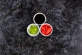 Set for sushi soy sauce ginger wasabi with chopstick on stone background Royalty Free Stock Photo