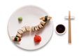 Set of sushi unagi and rolls at white. Royalty Free Stock Photo