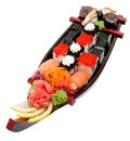 Set of sushi on wooden stand